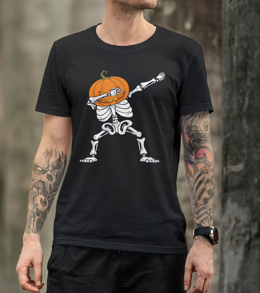 Halloween Dabbing Skeleton Pumpkin Trendy Dance Pose T-Shirt