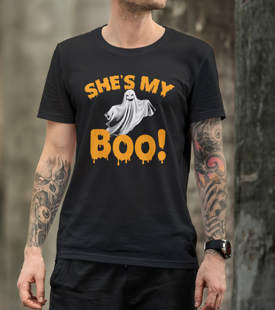 SHE'S MY BOO Ghost-Themed Mens Funny Halloween T-Shirt