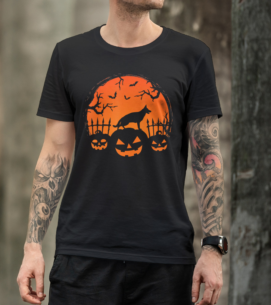 Halloween Night Pumpkin German Shepherd Dog T-Shirt