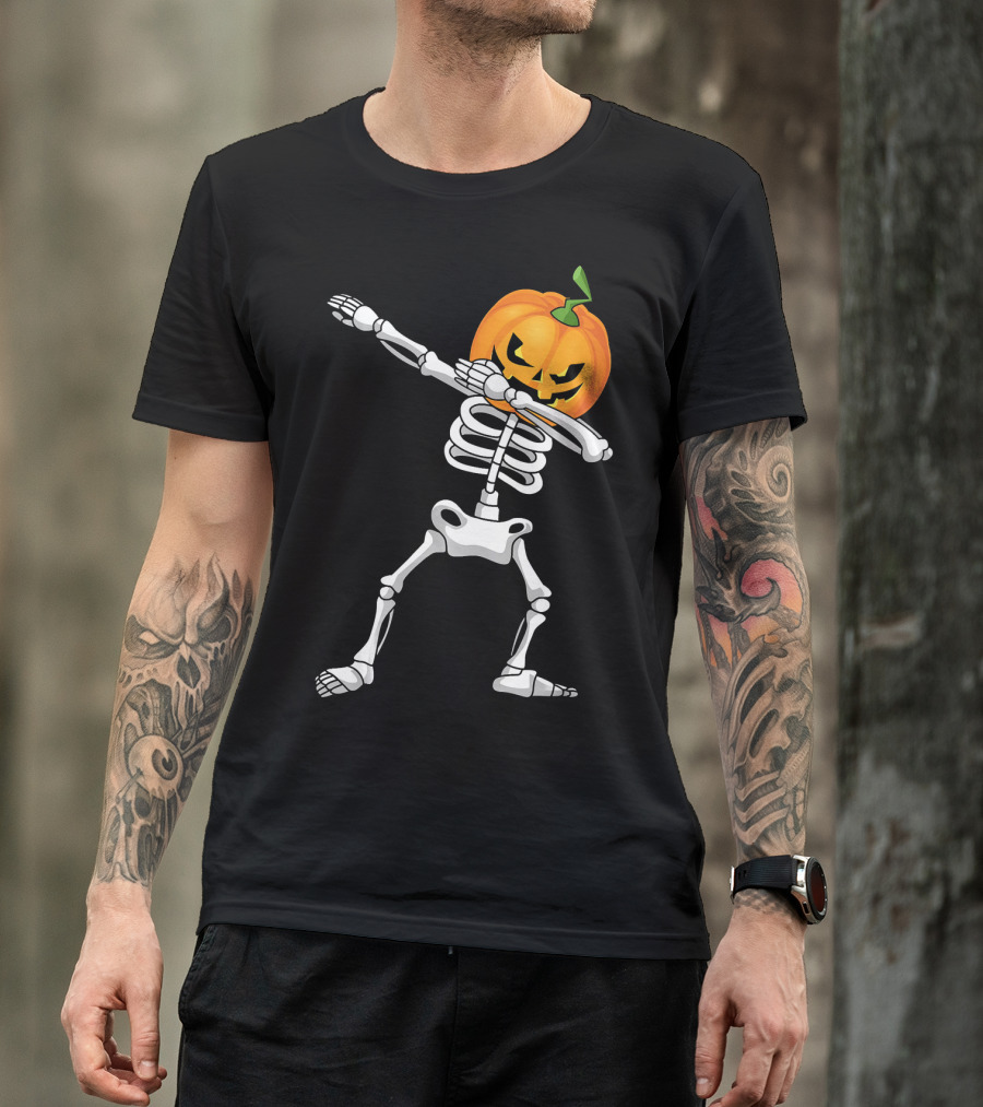 Halloween Pumpkin Skeleton Dabbing Kids T-Shirt