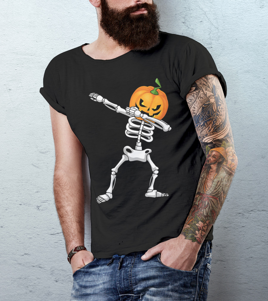 Halloween Pumpkin Skeleton Dabbing Kids T-Shirt