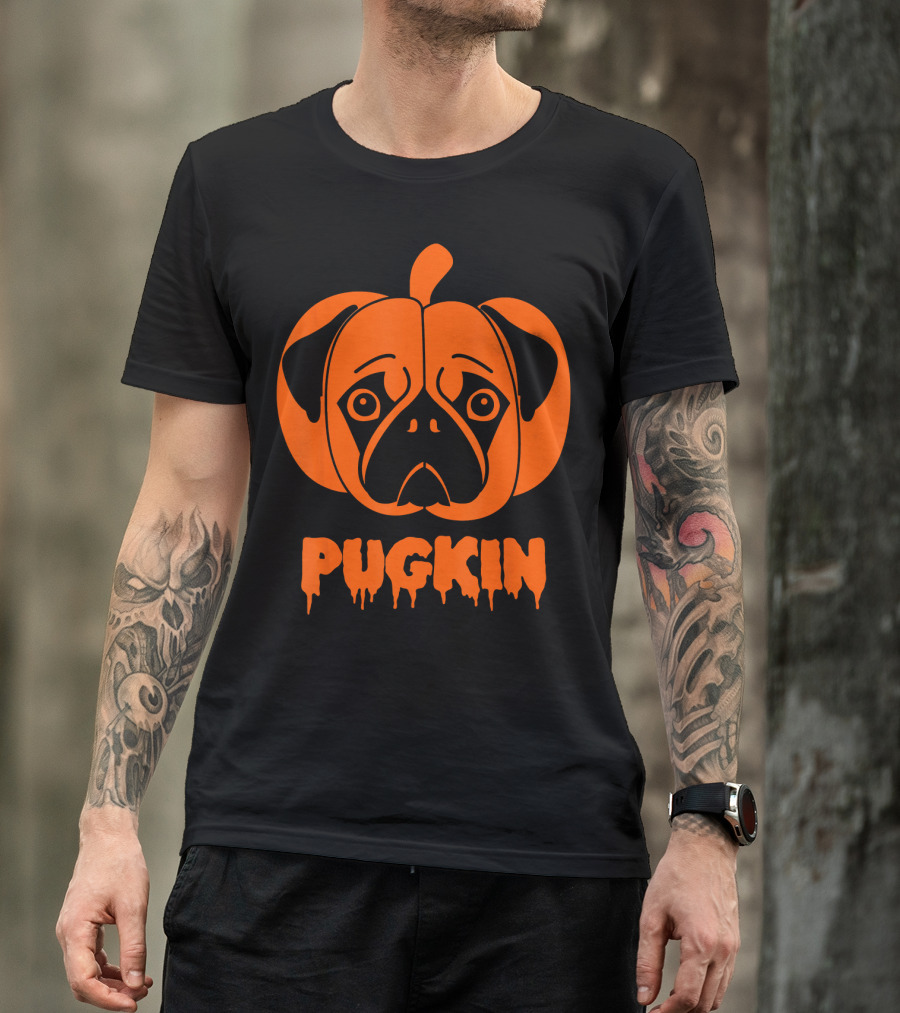 Pugkin Cute Funny Pug Halloween Pumpkin T-Shirt