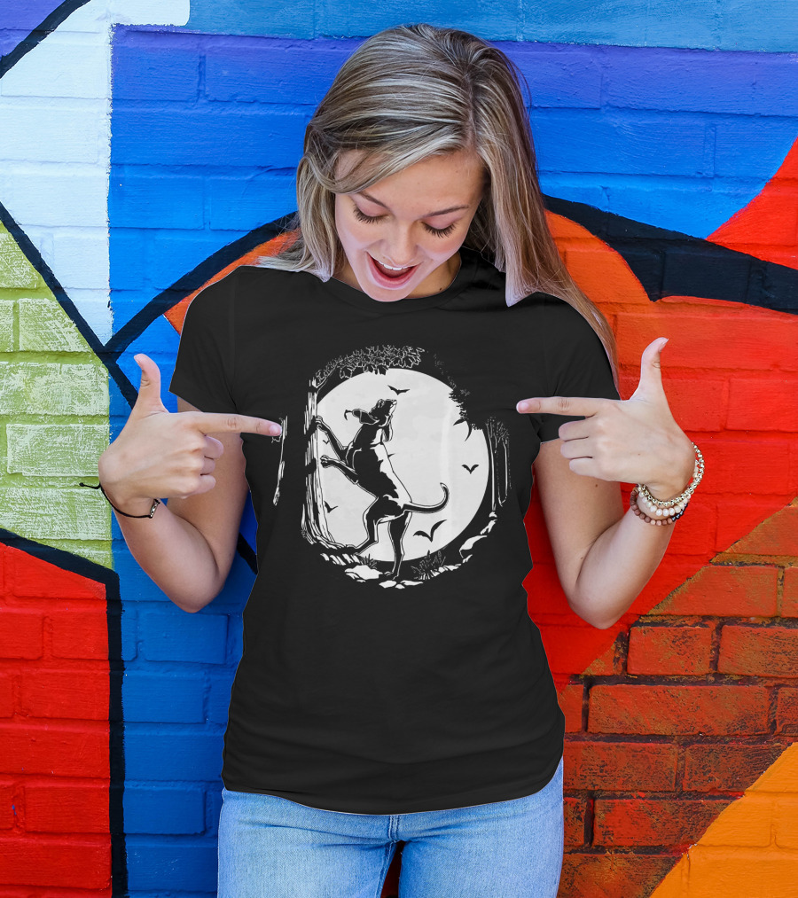 Coonhound Hunting Dog Under Full Moon With Bats And Trees T-Shirt