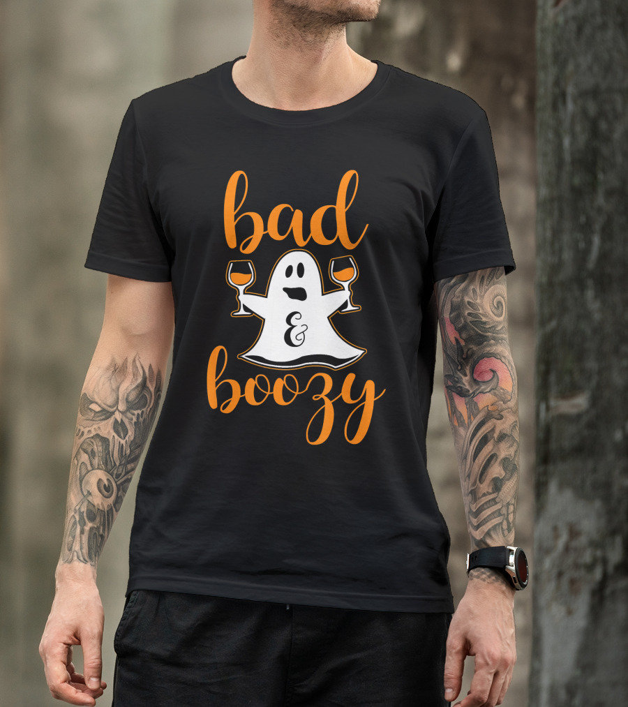 Bad And Boozy Ghost Halloween T-Shirt