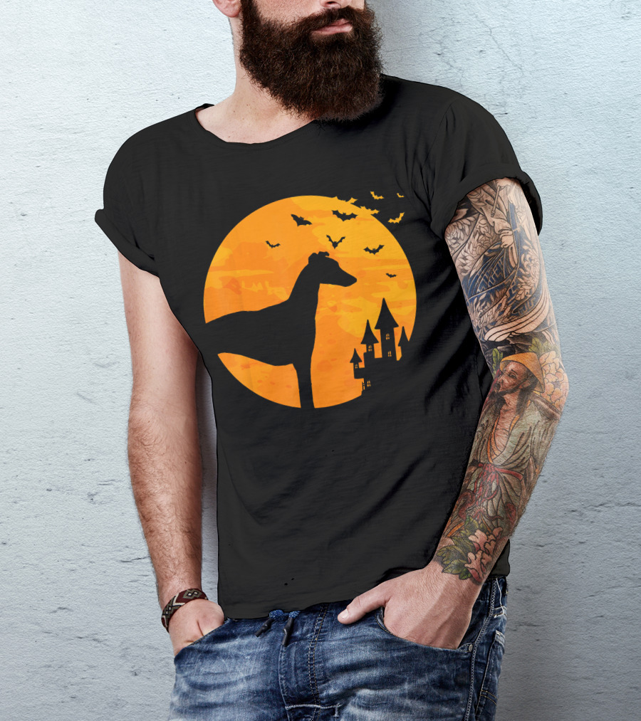 Whippet Scary Halloween Moon Castle Bats T-Shirt