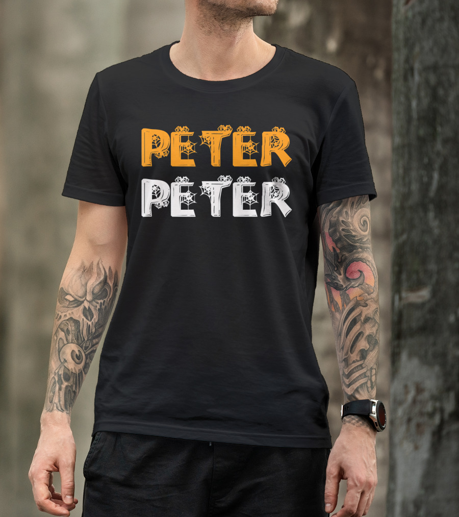 Peter Peter Pumpkin Halloween Eater Spiderweb Letters T-Shirt