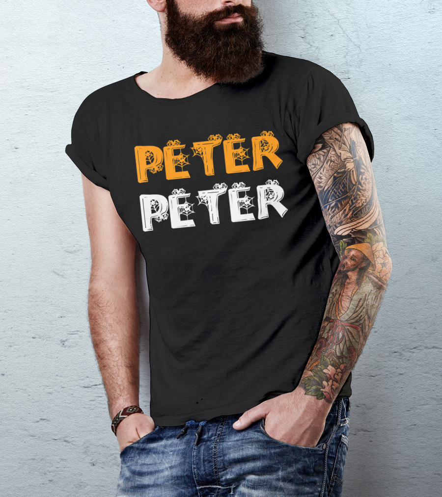 Peter Peter Pumpkin Halloween Eater Spiderweb Letters T-Shirt