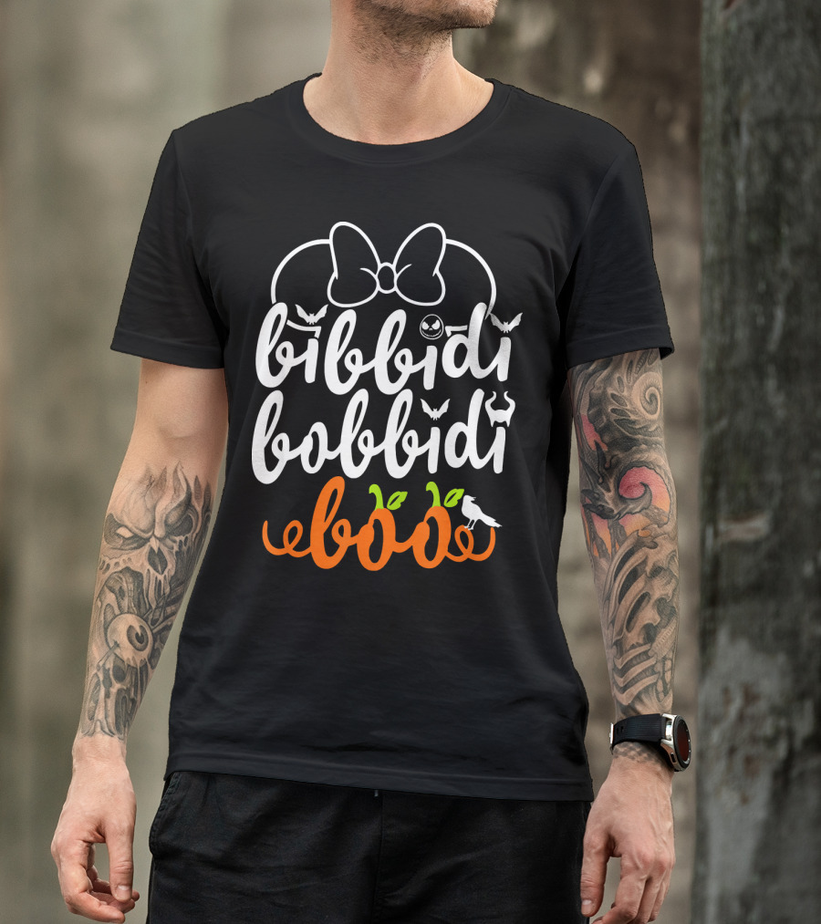 Bibbidi Bobbidi Boo Halloween Bats Jack-O'-Lantern Pumpkin Bow T-Shirt