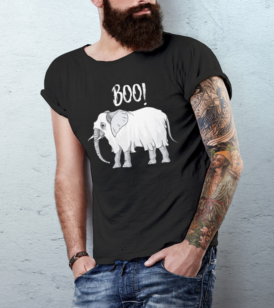 BOO Funny Ghost Grey Elephant Costume T-Shirt