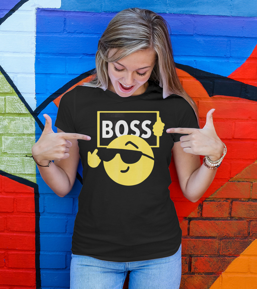 Halloween Funny Boss Emoji Sunglasses Mood T-Shirt