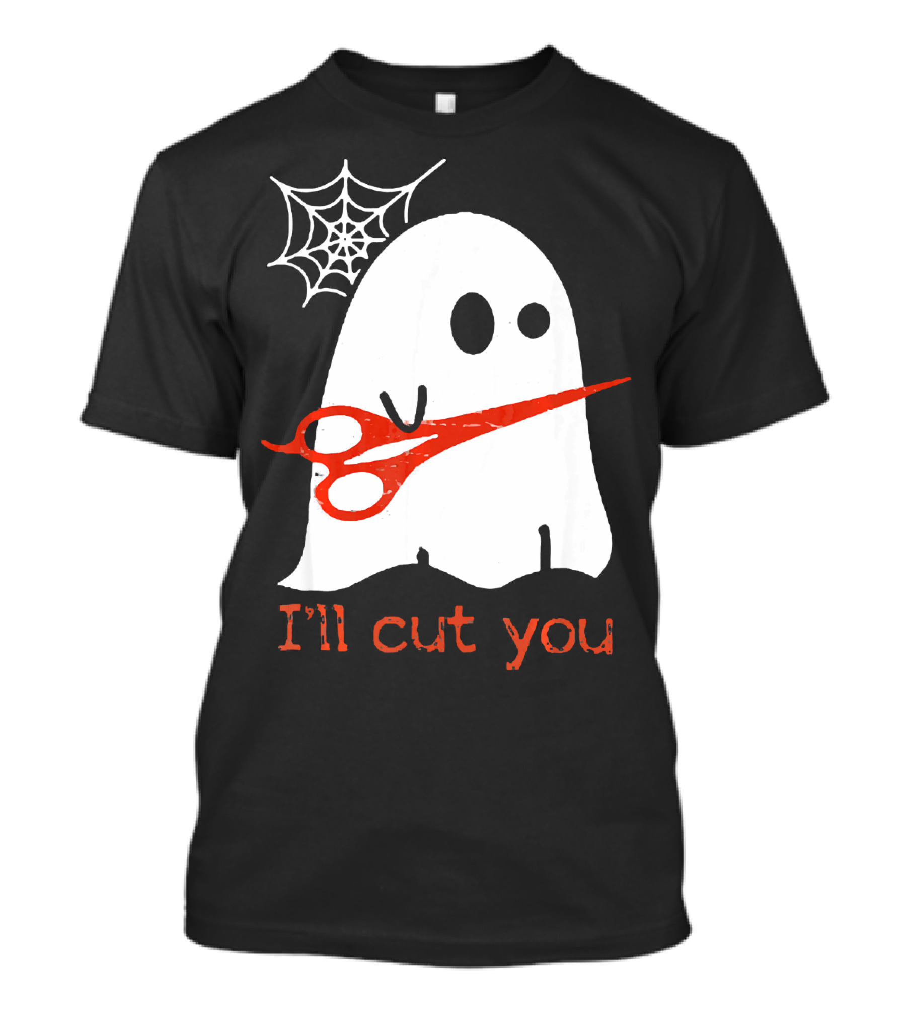 Halloween Ghost I'll Cut You Boo With Scissors And Spiderweb T-Shirt