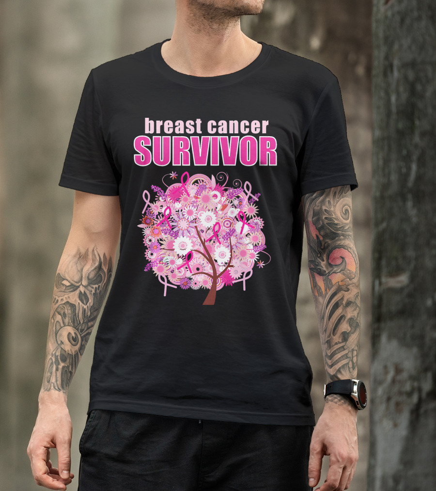 Breast Cancer Survivor Floral Pink Ribbon Tree T-Shirt