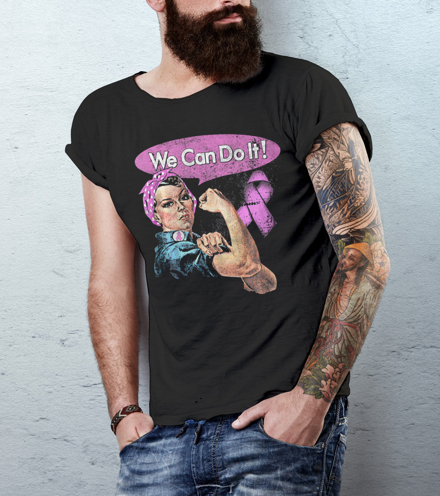 We Can Do It Pink Ribbon Breast Cancer Awareness Rosie The Riveter Iconic T-Shirt