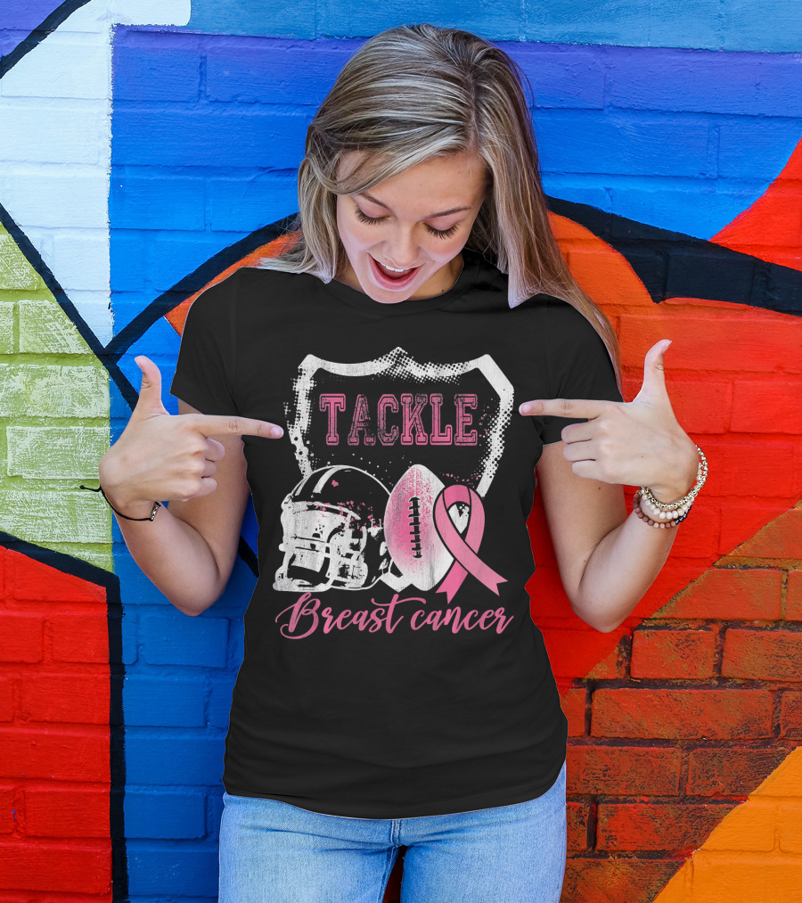 Tackle Breast Cancer Football Survivorship Awareness T-Shirt