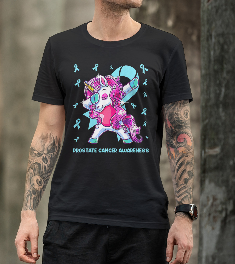 Unicorn Dabbing Prostate Cancer Awareness Ribbons T-Shirt