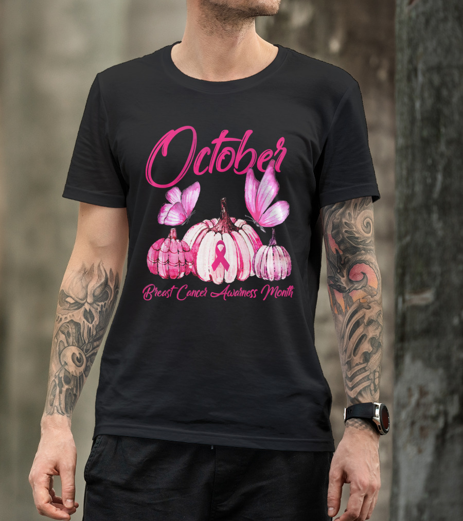 October Pink Pumpkin Breast Cancer Awareness Month T-Shirt