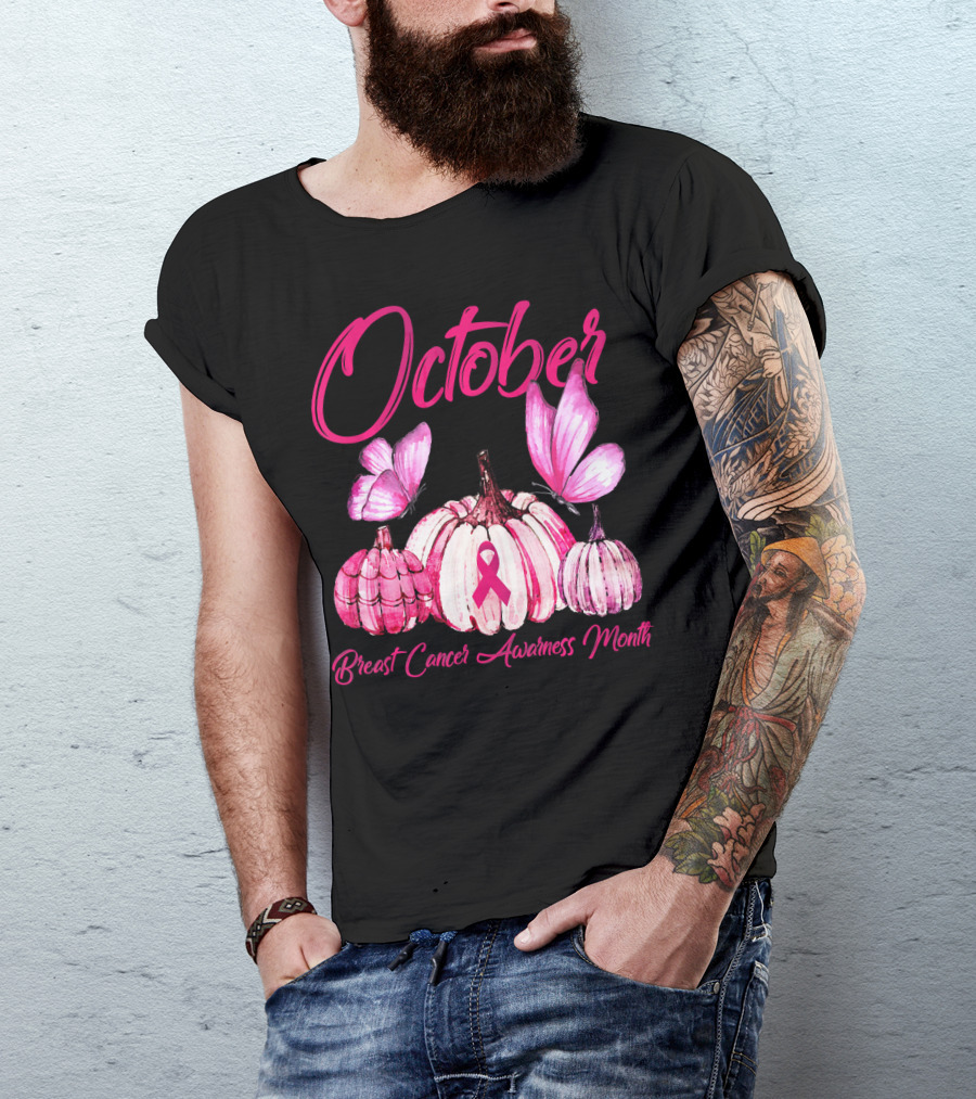 October Pink Pumpkin Breast Cancer Awareness Month T-Shirt