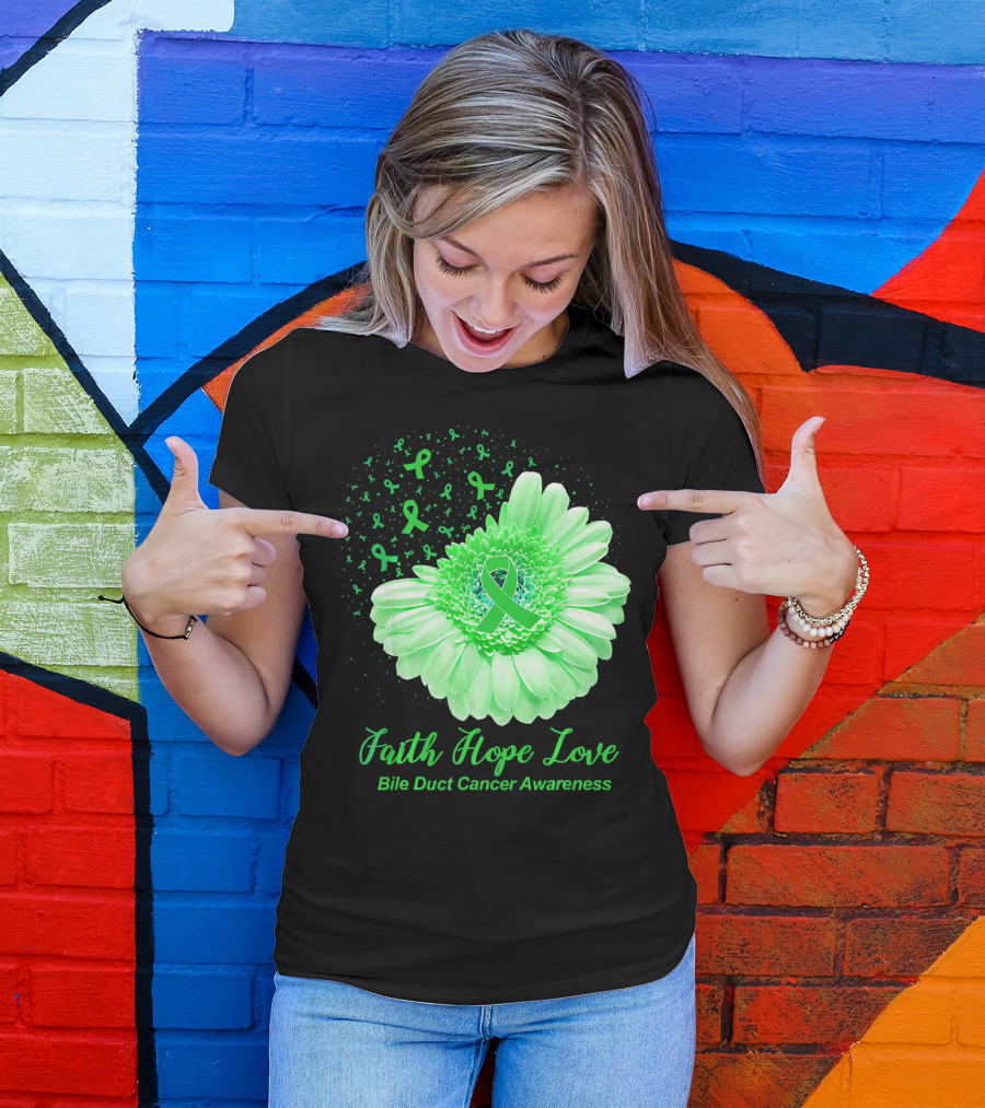 Faith Hope Love Bile Duct Cancer Awareness Flower T-Shirt