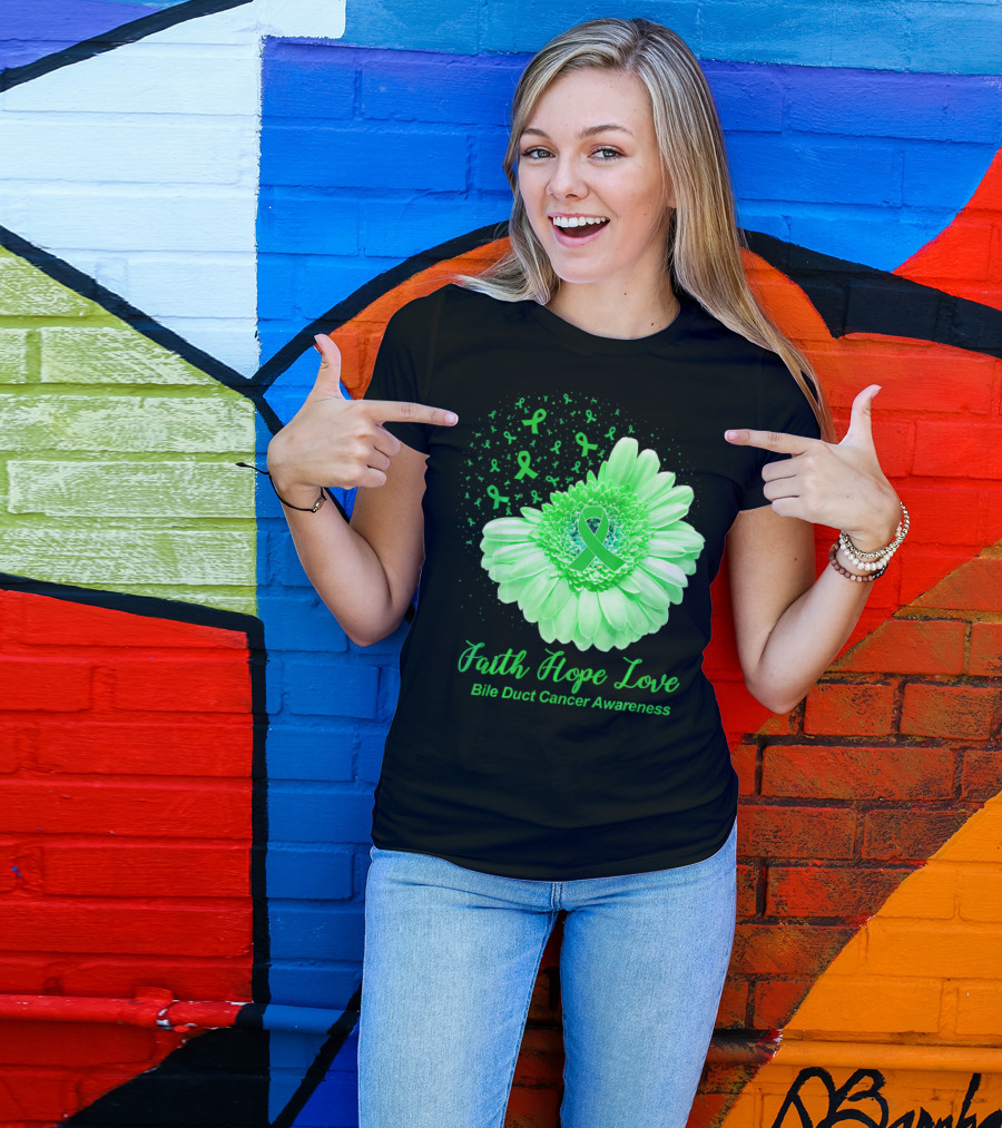 Faith Hope Love Bile Duct Cancer Awareness Flower T-Shirt