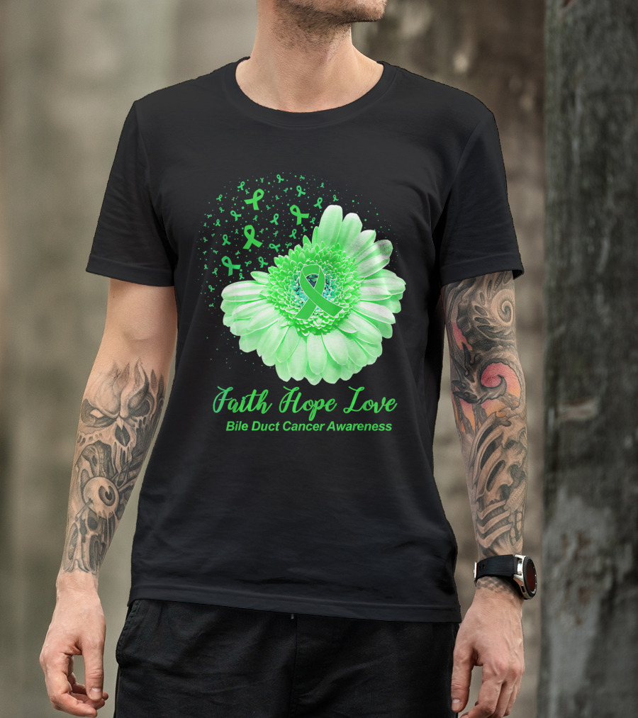Faith Hope Love Bile Duct Cancer Awareness Flower T-Shirt