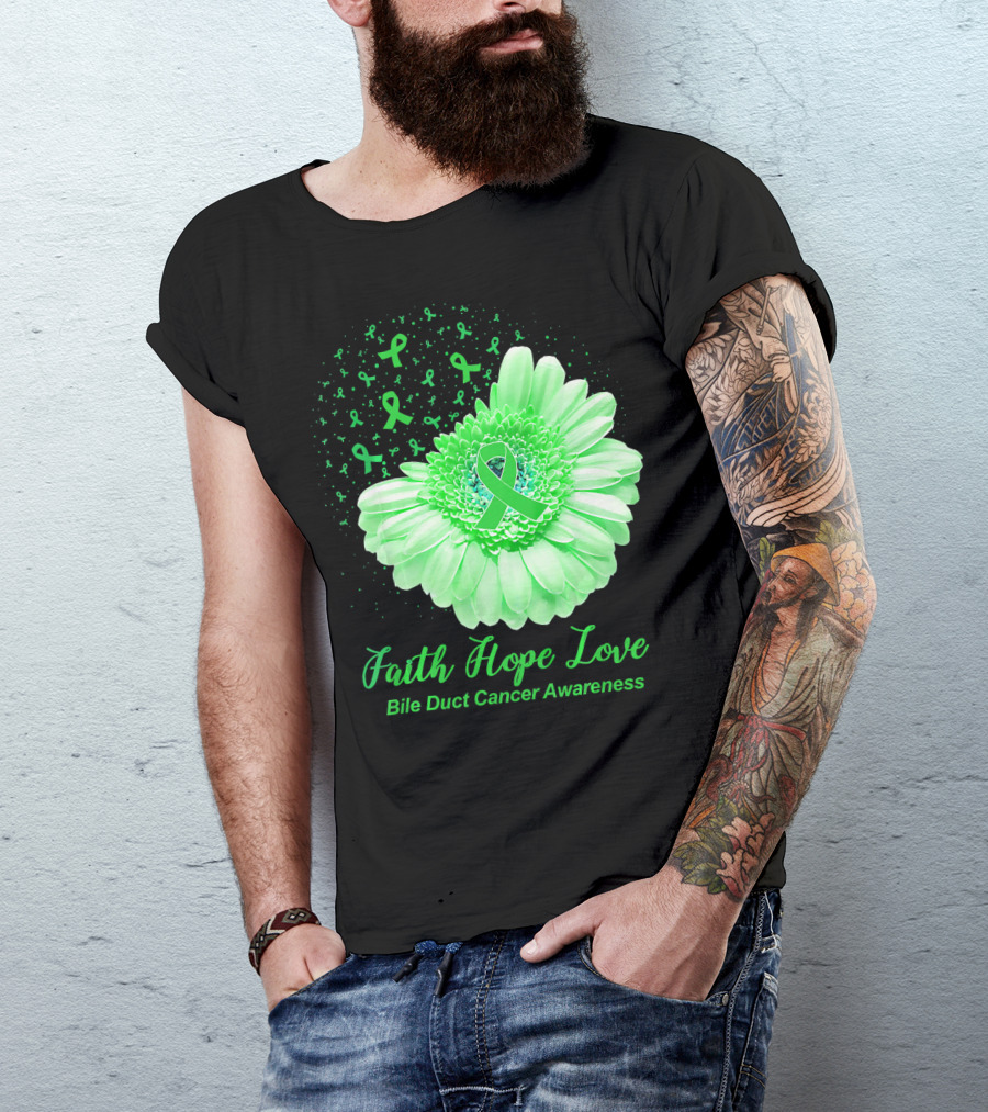 Faith Hope Love Bile Duct Cancer Awareness Flower T-Shirt