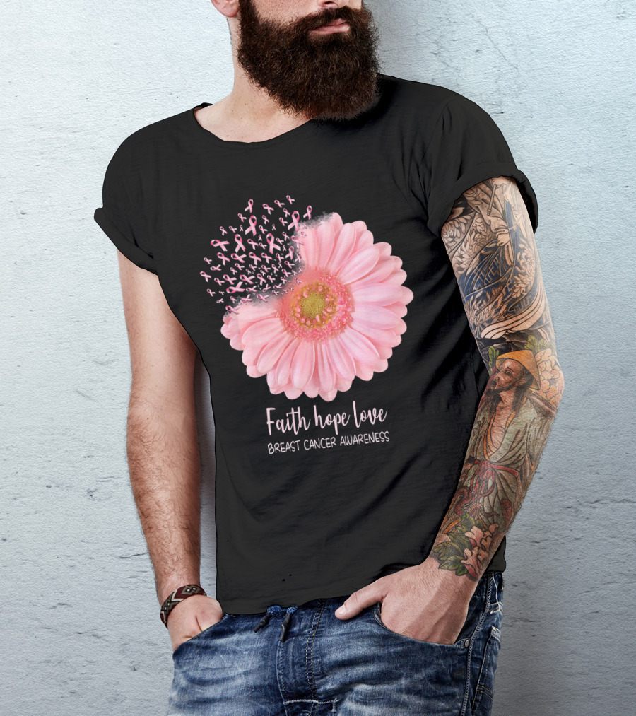 Faith Hope Love Breast Cancer Awareness Pink Sunflower T-Shirt