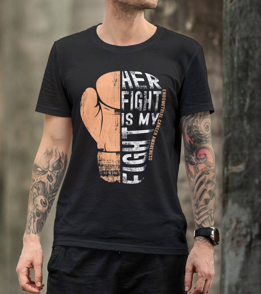 Endometrial Cancer Awareness Her Fight Is My Fight Boxing Glove T-Shirt
