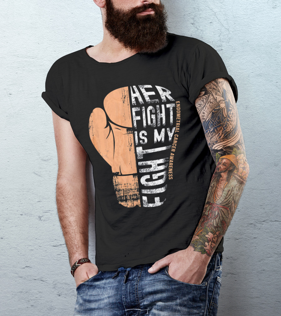 Endometrial Cancer Awareness Her Fight Is My Fight Boxing Glove T-Shirt
