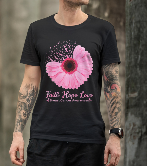 Faith Hope Love Breast Cancer Awareness Pink Ribbon Blossoms T-Shirt