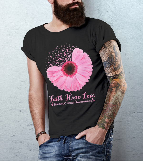 Faith Hope Love Breast Cancer Awareness Pink Ribbon Blossoms T-Shirt