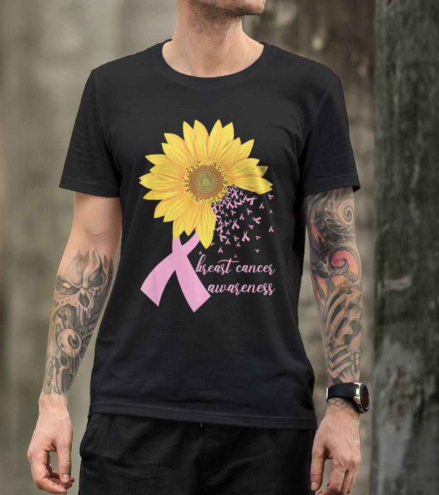Breast Cancer Awareness Sunflower Pink Ribbon T-Shirt