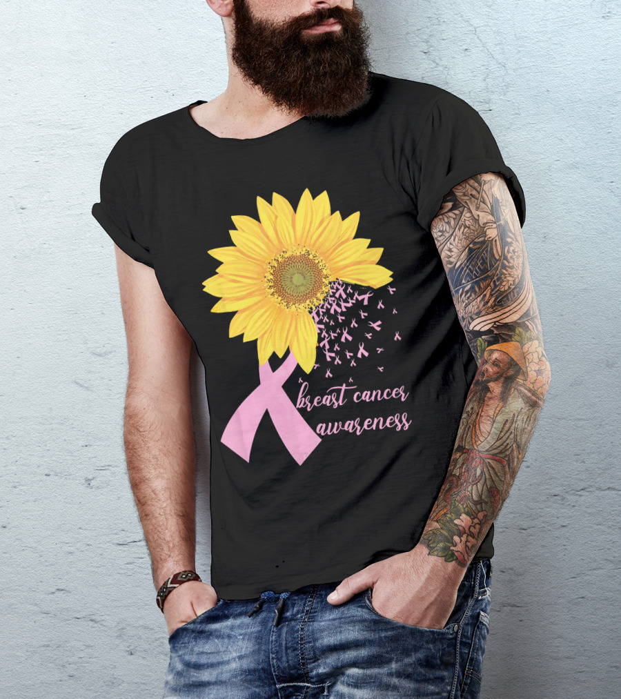 Breast Cancer Awareness Sunflower Pink Ribbon T-Shirt