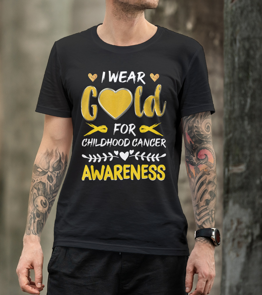I Wear Gold Heart For Childhood Cancer Awareness T-Shirt