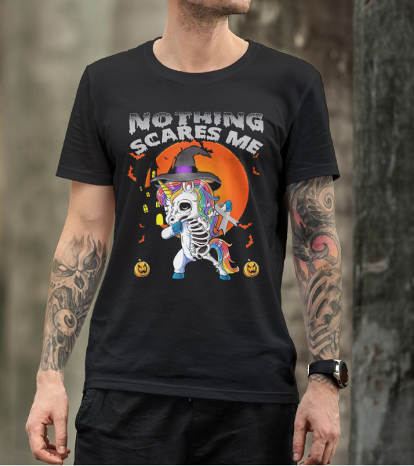 Nothing Scares Me Brain Cancer Dabbing Unicorn Skeleton T-Shirt
