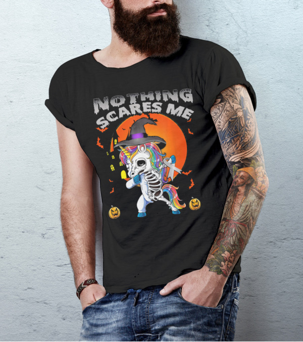 Nothing Scares Me Brain Cancer Dabbing Unicorn Skeleton T-Shirt