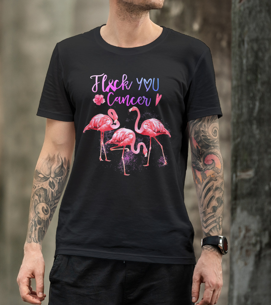 Flock You Cancer Cool Flamingo Pink Ribbon Brexx T-Shirt