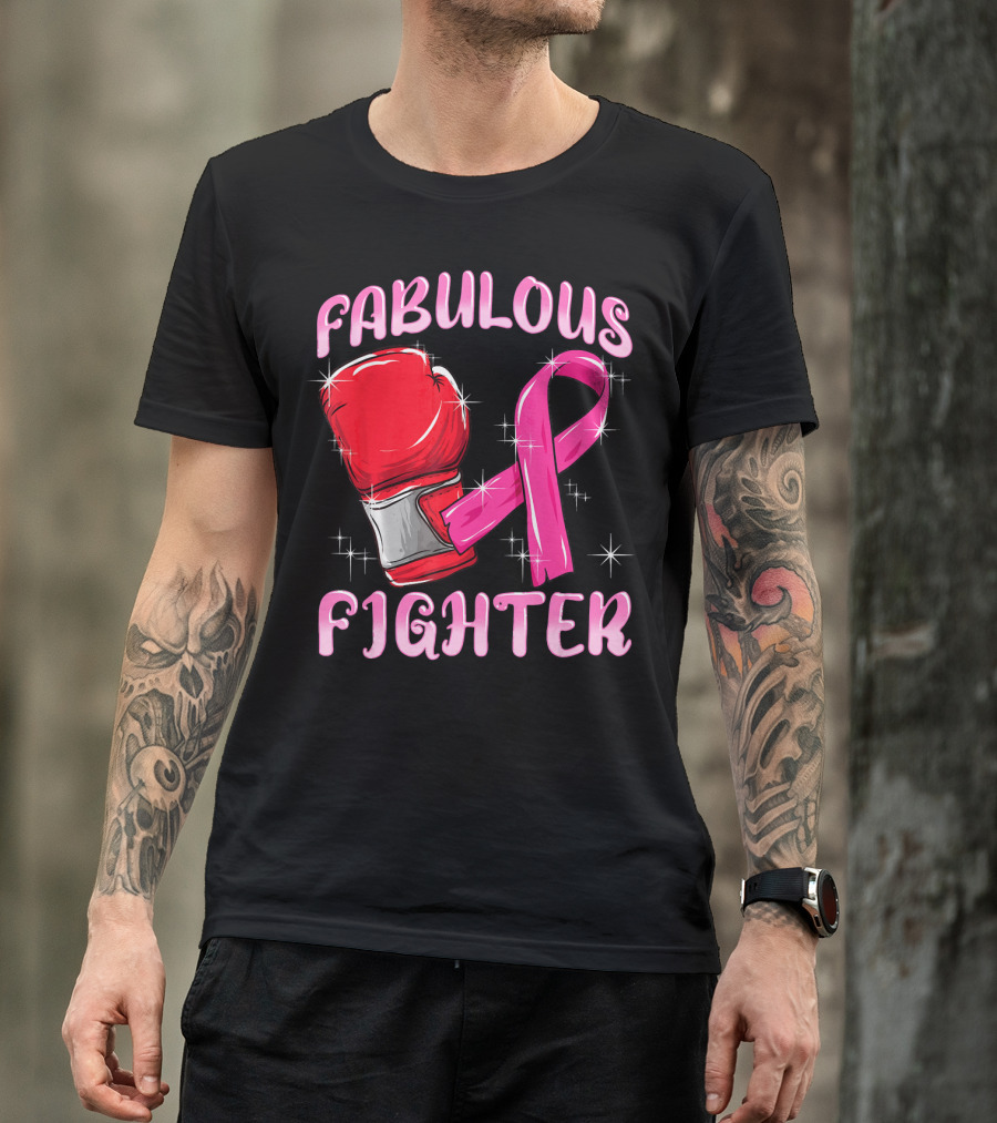 Fabulous Fighter Red Boxing Glove Pink Ribbon Breast Cancer Awareness T-Shirt