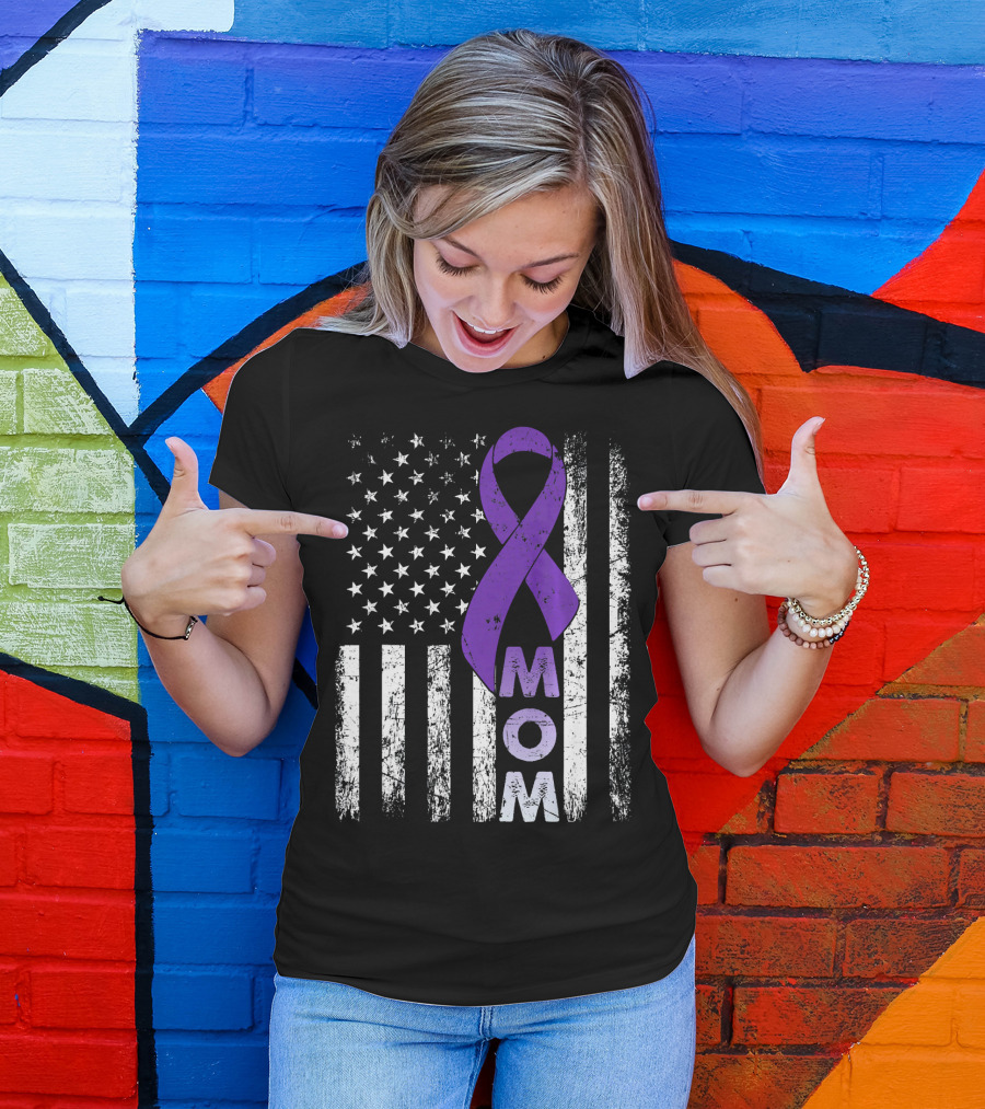MOM American Flag Pancreatic Cancer Awareness T-Shirt