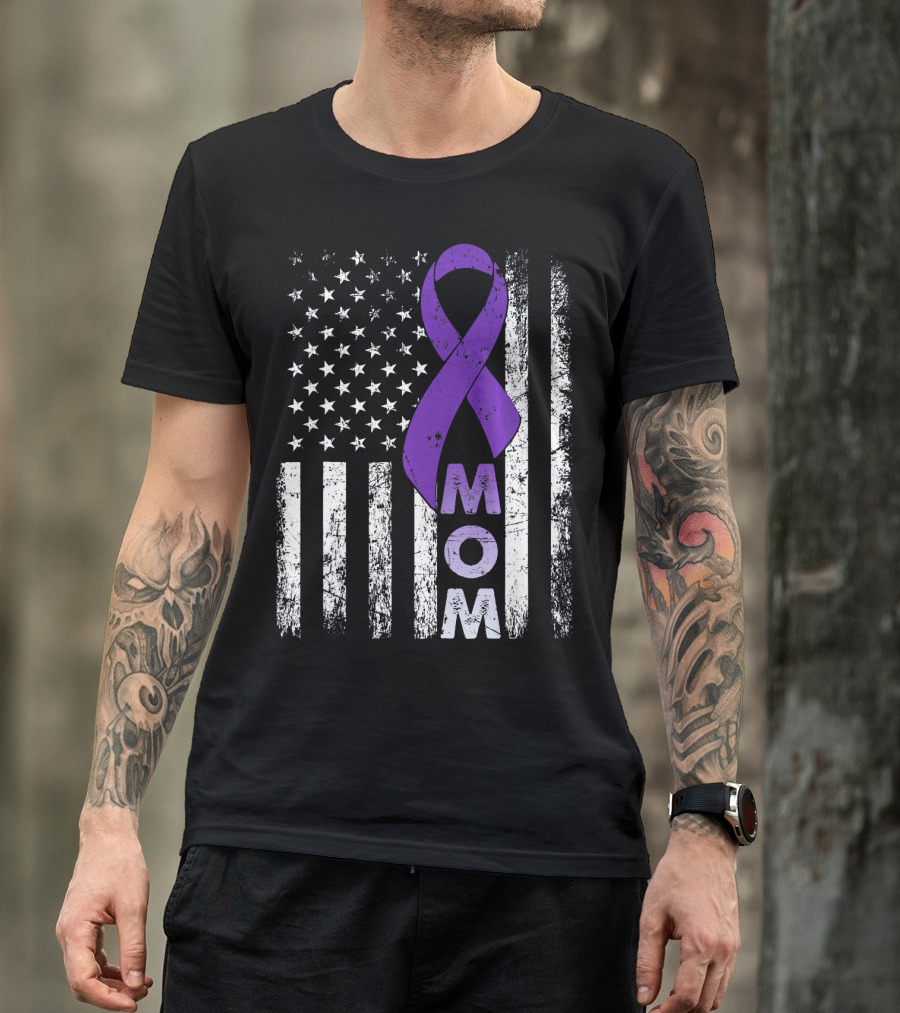 MOM American Flag Pancreatic Cancer Awareness T-Shirt