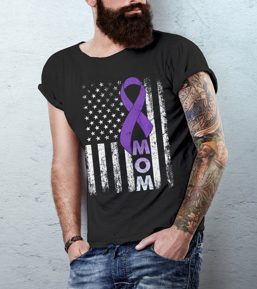MOM American Flag Pancreatic Cancer Awareness T-Shirt