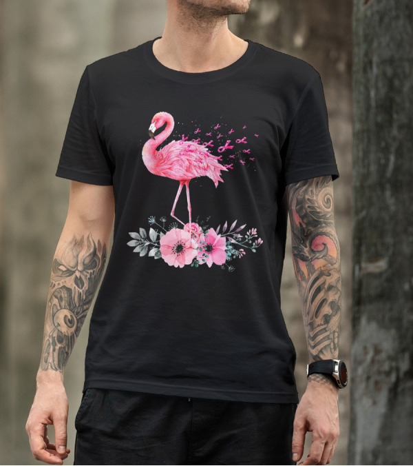 Flamingo Hope Breast Cancer Awareness Flower T-Shirt