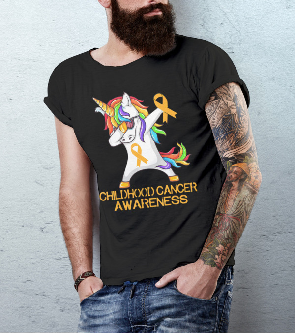Childhood Cancer Awareness Dabbing Unicorn With Yellow T-Shirt