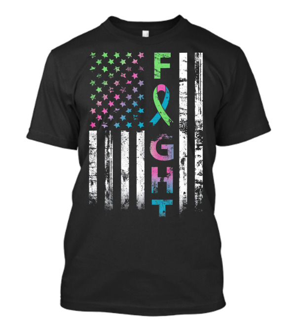 Metastatic Breast Cancer Awareness Fight American Flag Ribbon Stars T-Shirt