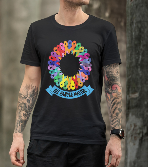 All Cancer Matter Colorful Awareness Ribbon Circle T-Shirt