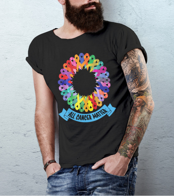 All Cancer Matter Colorful Awareness Ribbon Circle T-Shirt
