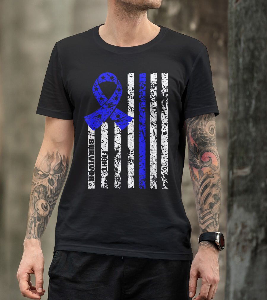 Cool Colon Cancer Awareness Survivor Ribbon Fighter Stripes T-Shirt