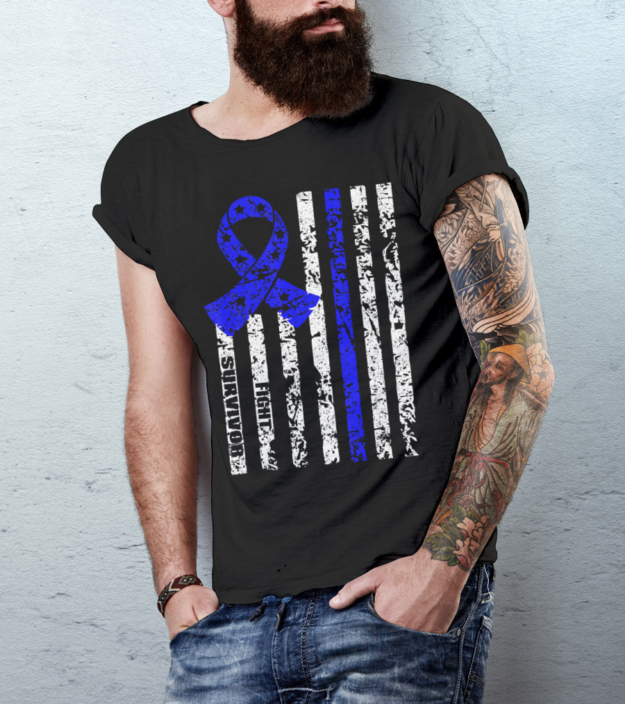 Cool Colon Cancer Awareness Survivor Ribbon Fighter Stripes T-Shirt