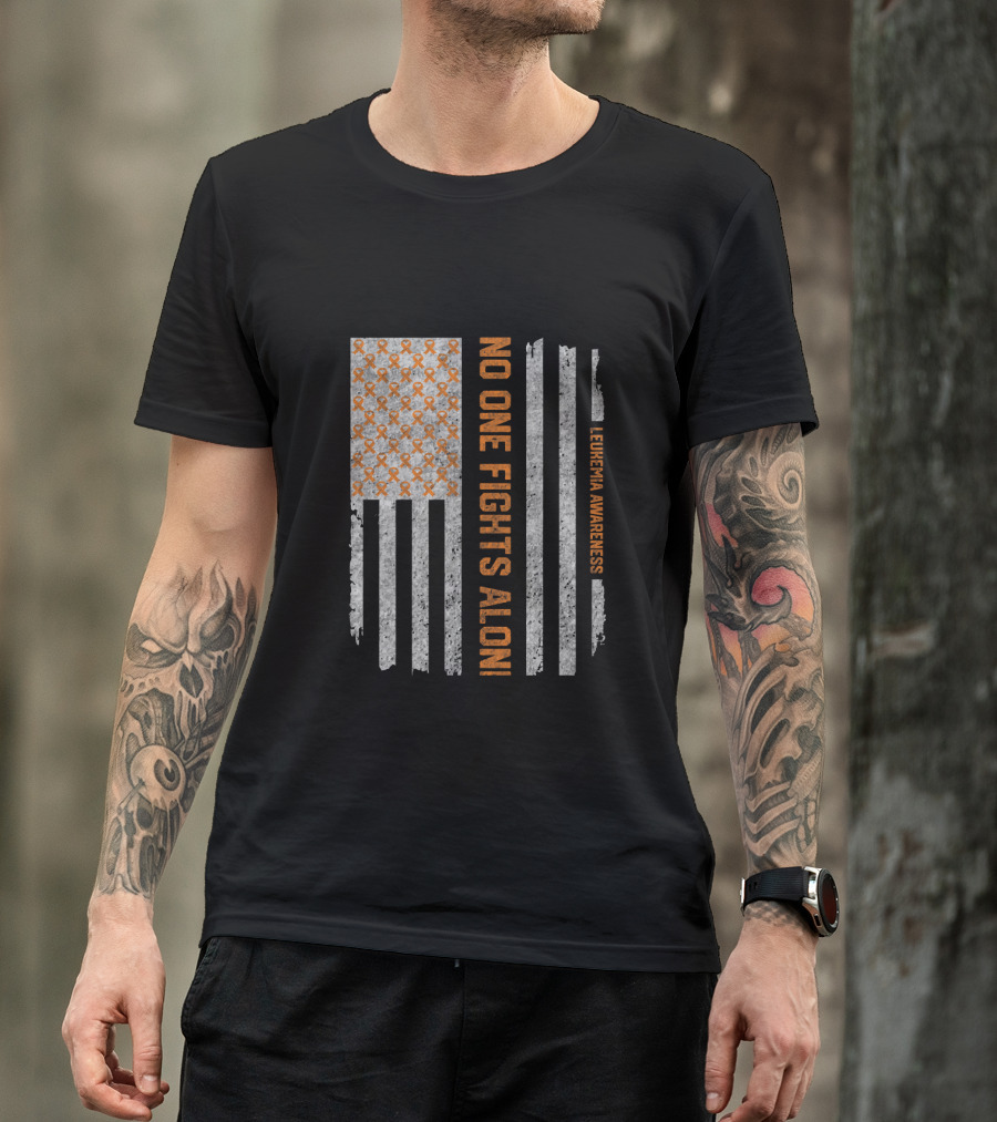 Vintage Leukemia Awareness No One Fights Alone Americ Flags T-Shirt