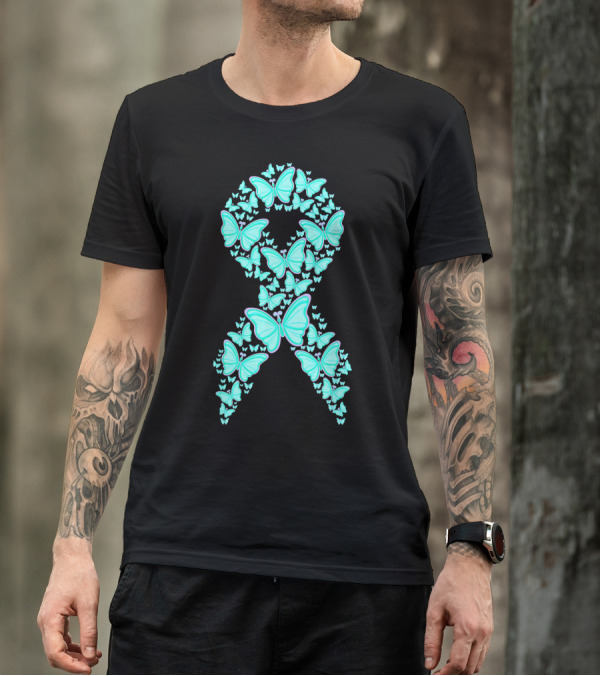 Ovarian Cancer Awareness Butterfly Ribbon Fighter T-Shirt