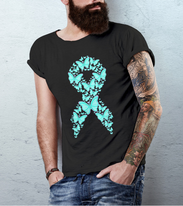 Ovarian Cancer Awareness Butterfly Ribbon Fighter T-Shirt